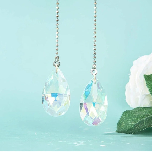 NWT 2 PCS Crystal AB Coating Ceiling Fan Pull Chain Extender Prisms Drop - Picture 1 of 7